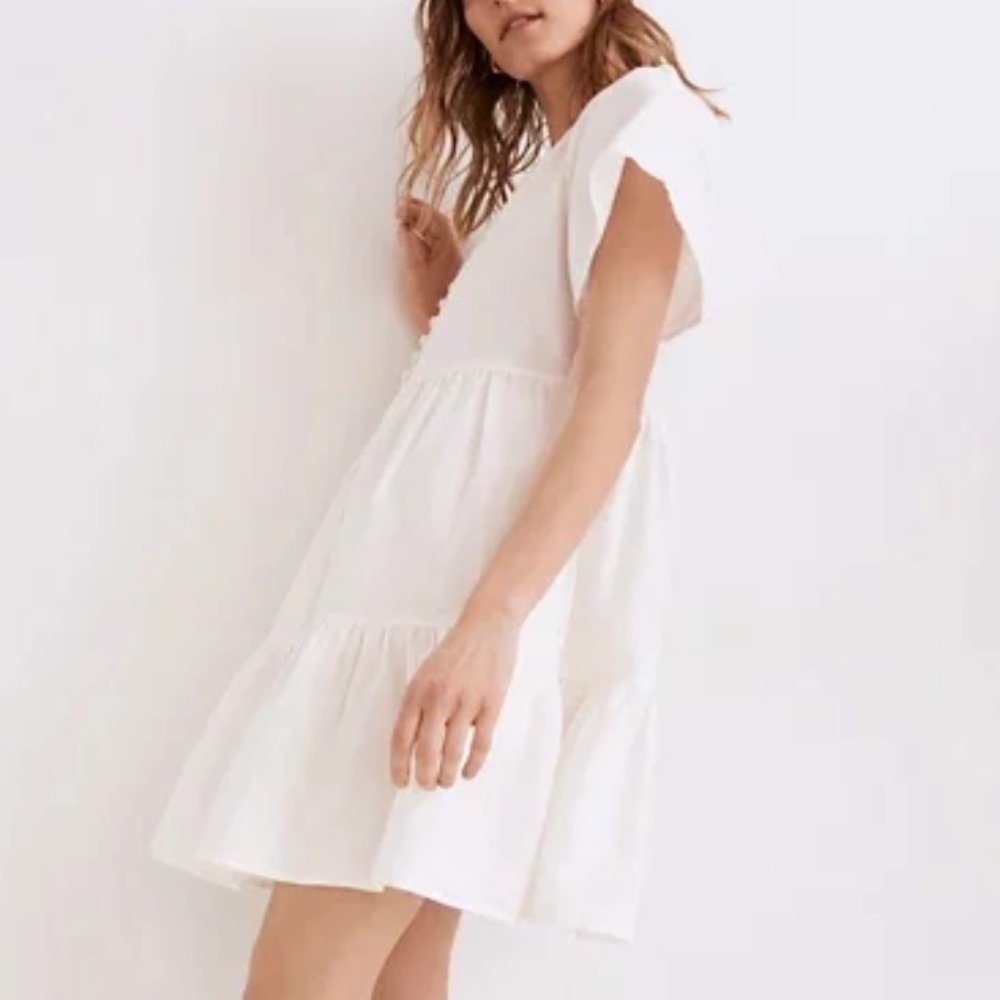 White linen urban renewal tiered dress.